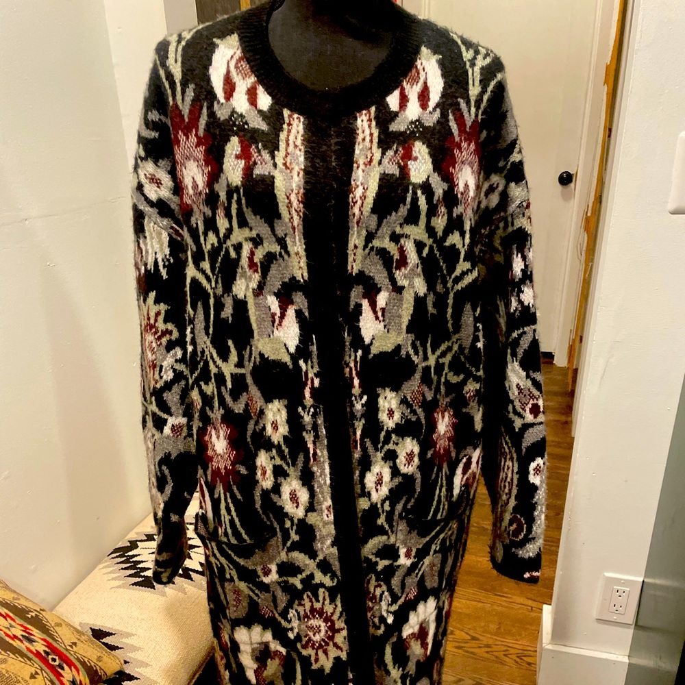 Zara long floral knit cardigan. Size M